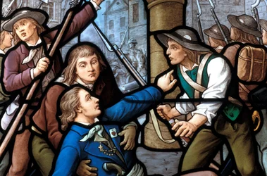 Vendée-Krieg. Jacques Cathelineau (1759-1793), royalistischer Anführer, verwundet in Nantes am 29.06.1793. Glasmalerei von Jean Clamens (1850-1918) (?). 19. Jahrhundert - Loire-Atlantique Nr. 105 - Nantes - Musée Dobree